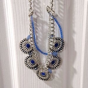 Charming Charlie Layered Silver tone & Blue Filigree Beaded Necklace - Women
